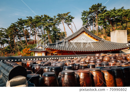 Jangdokdae, Korean traditional Jars. platform for crocks of sauces and condiments 70990802