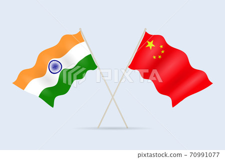 Flag of China and India together. A symbol of friendship and cooperation. Vector illustration. Flag of China and India together. A symbol of friendship and cooperation. Vector illustration. 70991077