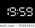 Real white led digital clock on black background 70993818