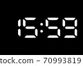 Real white led digital clock on black background 70993819