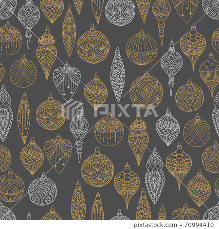Xmas Seamless pattern with Christmas tree balls hand drawn art design vector illustration 70994410