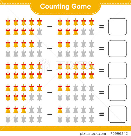 Counting game, count the number of Golden Christmas bells and write the result. Educational children game, printable worksheet, vector illustration Counting game, count the number of Golden Christmas bells and write the result. Educational children game, printable worksheet, vector illustration 70996242