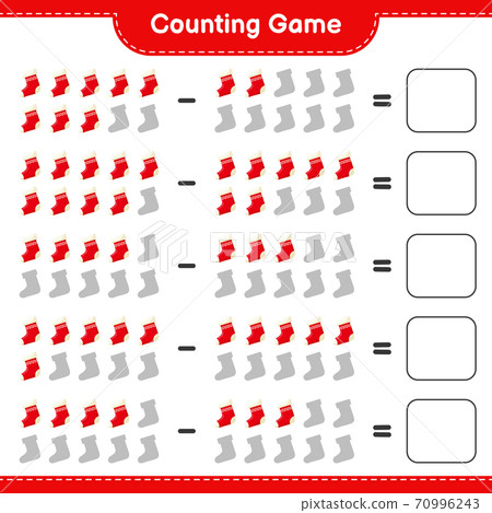 Counting game, count the number of Christmas Socks and write the result. Educational children game, printable worksheet, vector illustration 70996243