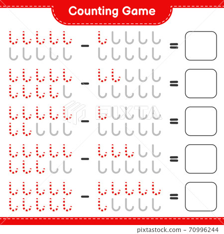 Counting game, count the number of Candy Canes and write the result. Educational children game, printable worksheet, vector illustration Counting game, count the number of Candy Canes and write the result. Educational children game, printable worksheet, vector illustration 70996244