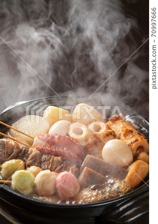 Various oden stewed in a clay pot 70997666