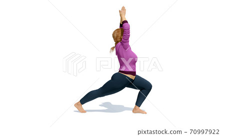 Curvy caucasian woman in warrior pose yoga 3D Curvy caucasian woman in warrior pose yoga 3D 70997922