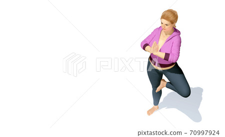 Curvy caucasian woman in yoga pose top view 3D 70997924