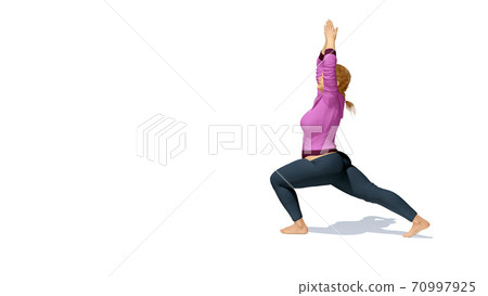 Plus size blonde woman in warrior pose yoga 3D Plus size blonde woman in warrior pose yoga 3D 70997925