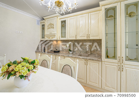 Luxury modern neoclassic beige kitchen interior Luxury modern neoclassic beige kitchen interior 70998500