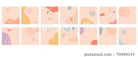 Set of fourteen abstract isolated backgrounds. Hand drawn various shapes and doodle objects. Modern contemporary trendy vector illustration. Delicate pastel colors. Stock illustration. Copy space Set of fourteen abstract isolated backgrounds. Hand drawn various shapes and doodle objects. Modern contemporary trendy vector illustration. Delicate pastel colors. Stock illustration. Copy space 70999143