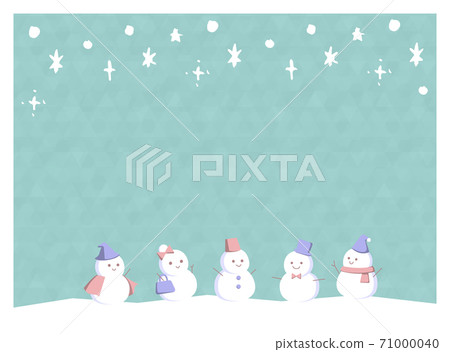Illustration of a landscape of snowmen lined up on a glittering night hill 71000040