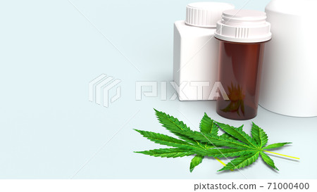 The Marijuana leaf and Medicine bottle for medical content 3d rendering.. The Marijuana leaf and Medicine bottle for medical content 3d rendering.. 71000400