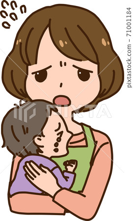 Mother in trouble with a baby who is squirming... - Stock Illustration