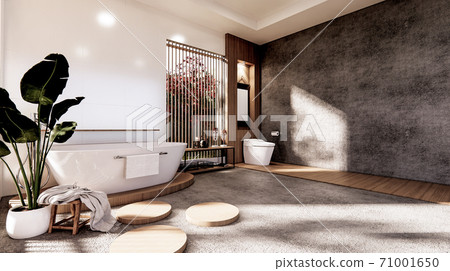 The Bath and toilet on bathroom zen style .3D rendering The Bath and toilet on bathroom zen style .3D rendering 71001650