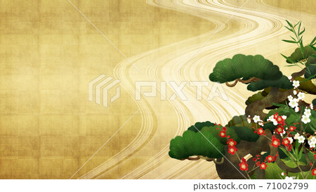 Japanese style background of Shochikuume and waves-There are multiple variations 71002799