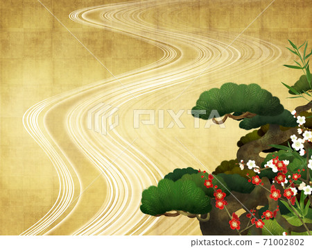 松竹和波浪的日式背景-有多種變體 71002802