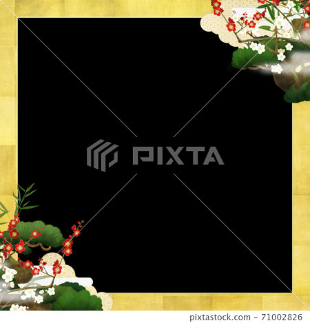 松竹和金箔的日式框架-有多種變體 71002826