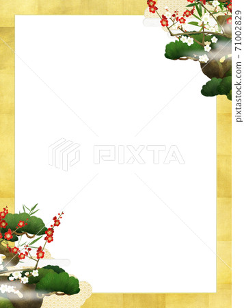 松竹和金箔的日式框架-有多種變體 71002829