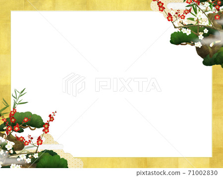 松竹和金箔的日式框架-有多種變體 71002830
