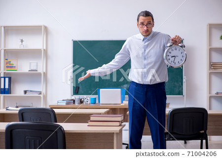 Young male teacher in front of green board Young male teacher in front of green board 71004206