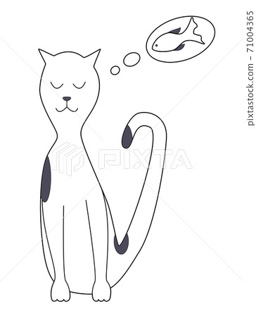 Cat dreams of fish that he wants to eat, vector illustration. Cat dreams of fish that he wants to eat, vector illustration. 71004365