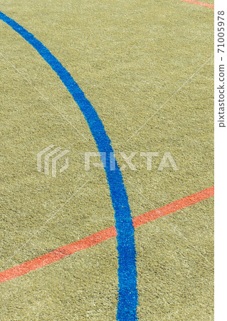Sports markings on playfield. Basketball, football or handball lines. Sporty lifestyle on fresh air Sports markings on playfield. Basketball, football or handball lines. Sporty lifestyle on fresh air 71005978