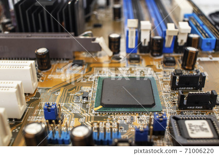 Electronic circuit board with processor, close up. Electronic circuit board with processor, close up. 71006220