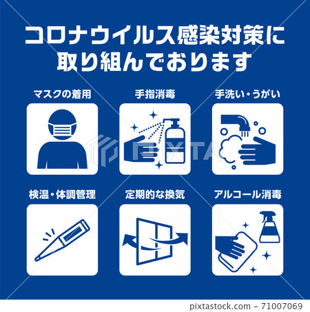 Icon layout design for notification of efforts to prevent coronavirus infection Icon layout design for notification of efforts to prevent coronavirus infection 71007069