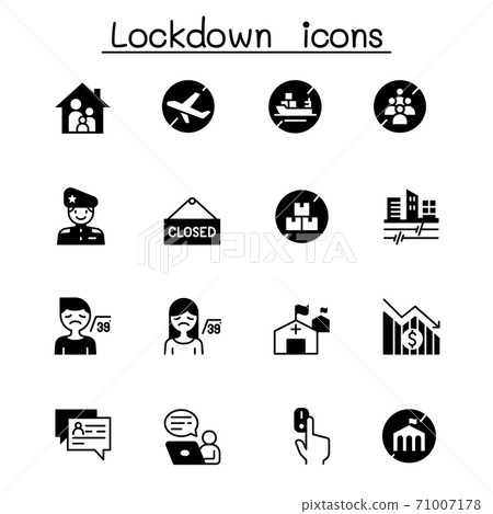 Set of Lock down city Related Vector Icons. Contains such Icons as work from home, stay home Set of Lock down city Related Vector Icons. Contains such Icons as work from home, stay home 71007178