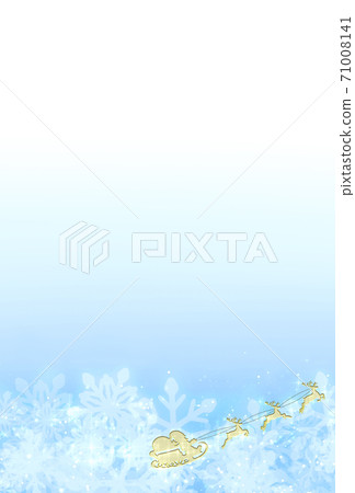 明信片模板雪和聖誕老人和雪橇金屬感閃光藍色垂直 71008141