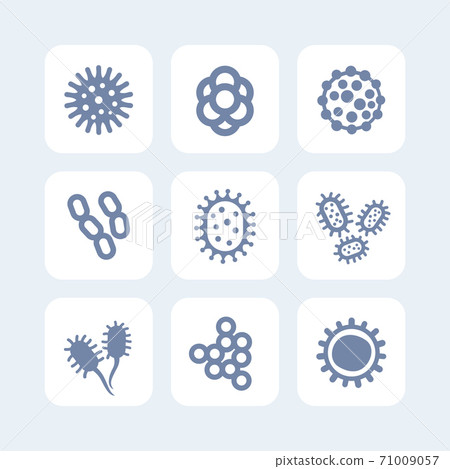 bacteria, microbes and viruses icons set on white 71009057