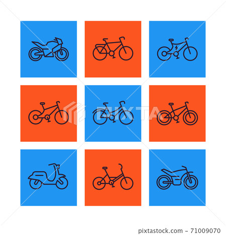Bikes icons set, linear style, bicycle, cycling Bikes icons set, linear style, bicycle, cycling 71009070