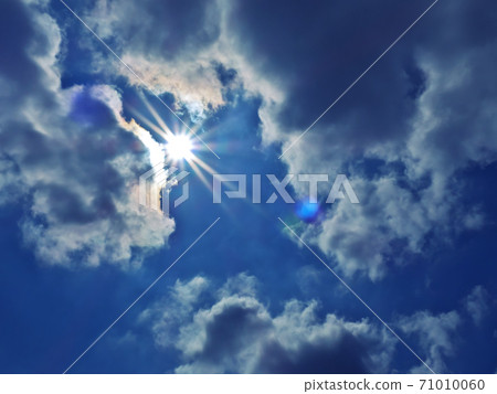 2 sides of the sun shining between the clouds 71010060