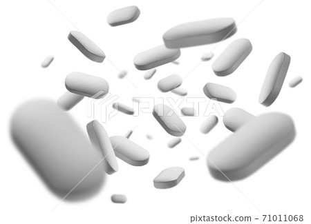 White tablets levitate on a white background 71011068