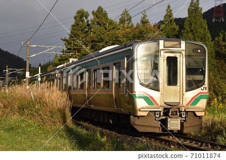 E721 series train that goes through the forest section of the Senzan Line 71011874