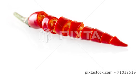 top view of cut red chili pepper isolated on white background 71012519