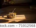 dry lotus flower lay on wood table sad warm tone stock photo 71012568