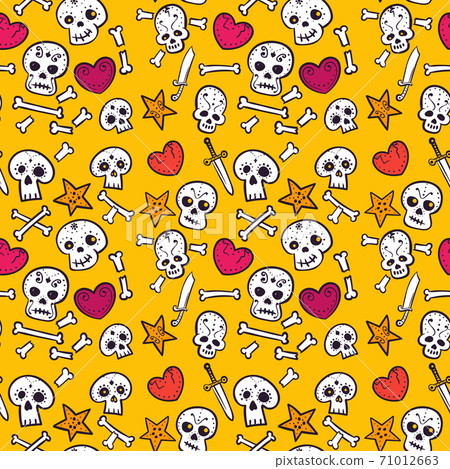 pattern with skulls and hearts, bones, seamless pattern with skulls and hearts, bones, seamless 71012663