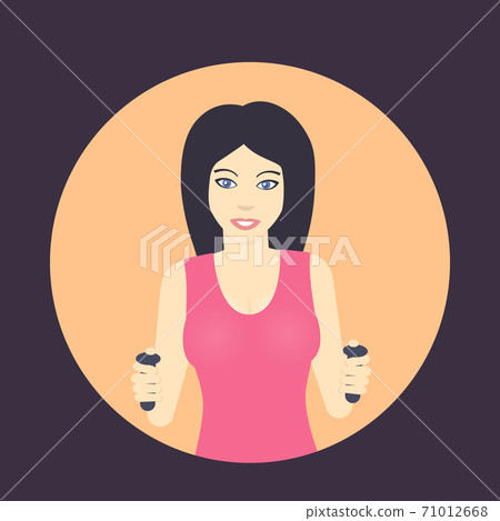 girl playing videogame, smiling woman, flat style 71012668