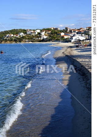 Village and port by the sea in Nea Roda, Halkidiki, Greece 71012871