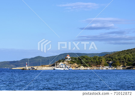 Village and port by the sea in Nea Roda, Halkidiki, Greece 71012872