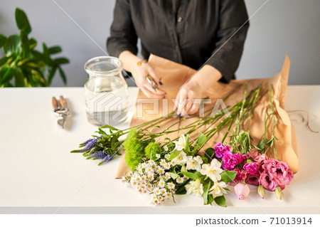 Bouquet 007, step by step installation of flowers in a vase. Flowers bunch, set for home. Fresh cut flowers for decoration home. European floral shop. Delivery fresh cut flower. 71013914