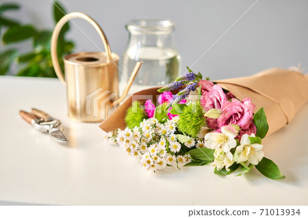 Bouquet 007, step by step installation of flowers in a vase. Flowers bunch, set for home. Fresh cut flowers for decoration home. European floral shop. Delivery fresh cut flower. 71013934