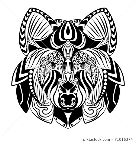 Wolf with the beautiful ornament for the drawing sketch 71016374