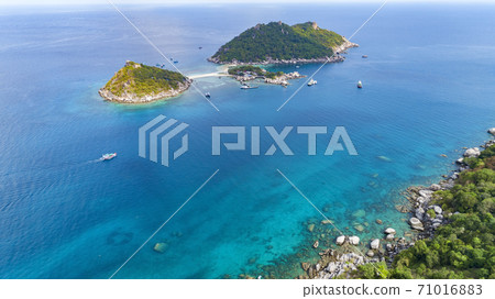 Aerial view Drone shot of Koh Nang Yuan Beautiful small island in surat thani Thailand. Aerial view Drone shot of Koh Nang Yuan Beautiful small island in surat thani Thailand. 71016883