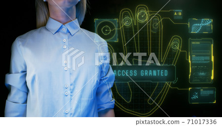 Formal woman receiving access passing biometric identification Formal woman receiving access passing biometric identification 71017336