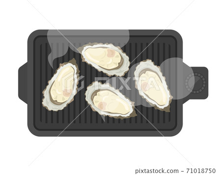 Illustration of oysters baked on a hot plate Illustration of oysters baked on a hot plate 71018750