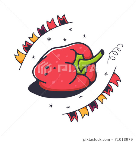 Vector illustration with bell pepper. Isolated over white background. Cute doodle illustrations. 71018979