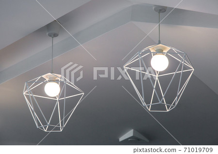 frame suspended ceiling chandelier from white metal rods with a light bulb. 71019709