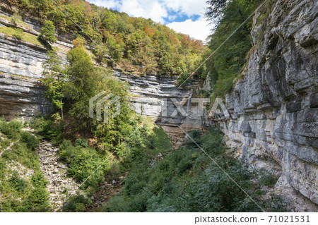 Cascades du Herisson, Waterfalls of the Herisson in the Jura France 71021531